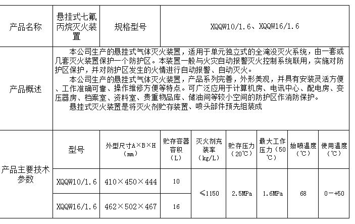悬挂式七氟丙烷灭火装置介绍